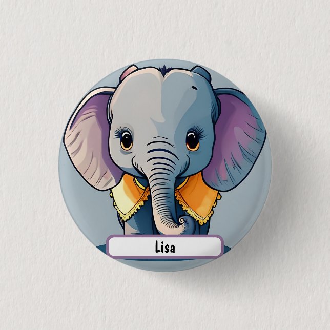 Lisa das Baby Elephant, mit Custom Nametag! Button (Vorderseite)