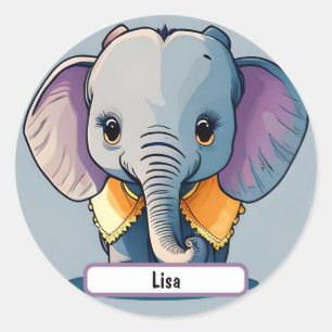 Lisa das Baby Elephant, mit Custom Nametag! Runder Aufkleber