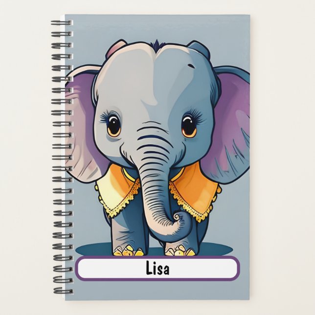 Lisa, das Baby Elephant, mit individueller Nametag Planer (Vorderseite)