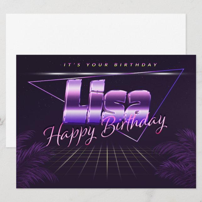 Lisa Name Vorname lila retro Karte Geburtstag (Vorne/Hinten)