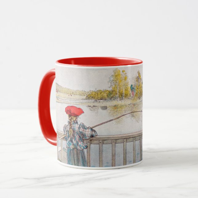 Lisbet Fischerei von Carl Larsson, Vintage Kunst Tasse (Vorderseite Links)