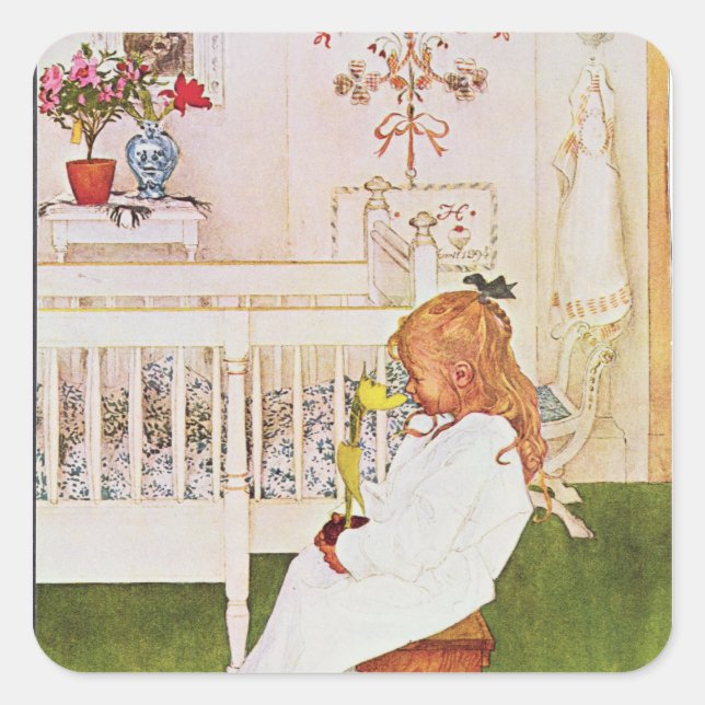 Lisbeth mit gelber Tulpe Quadratischer Aufkleber (Vorderseite)