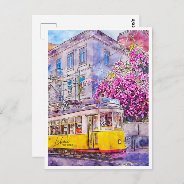 Lisboa Portugal Travel Place Watercolor Postkarte (Vorne/Hinten)