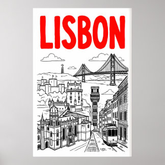 Lisbon Cityscape Art Print - Minimalist Black and Poster