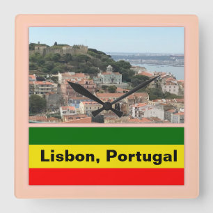 Lisbon, Portugal Skyline Quadratische Wanduhr