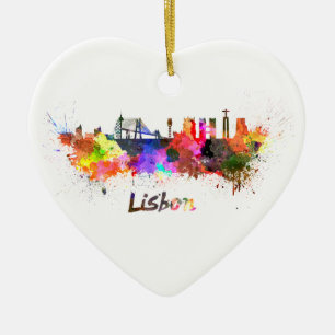 Lisbon skyline im Watercolor Keramik Ornament