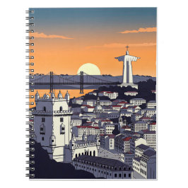 Lisbon Sunset Illustration Notebook – Retro Portug Notizblock