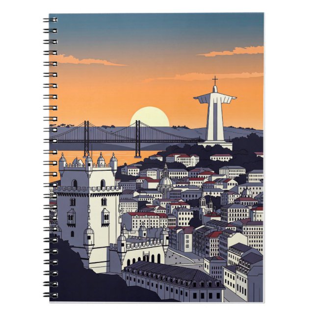 Lisbon Sunset Illustration Notebook – Retro Portug Notizblock (Vorderseite)