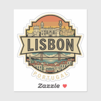 Lisbon Vintage Skyline Portugal Travel Badge  Aufkleber
