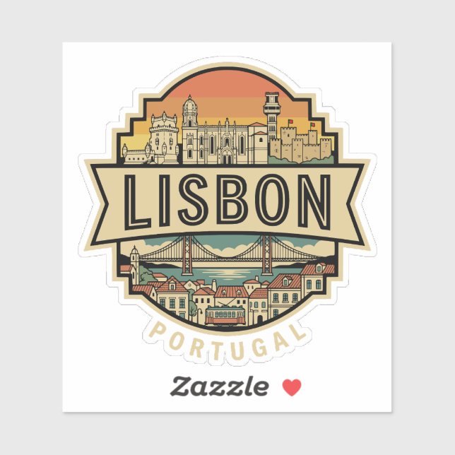 Lisbon Vintage Skyline Portugal Travel Badge  Aufkleber (Blatt)