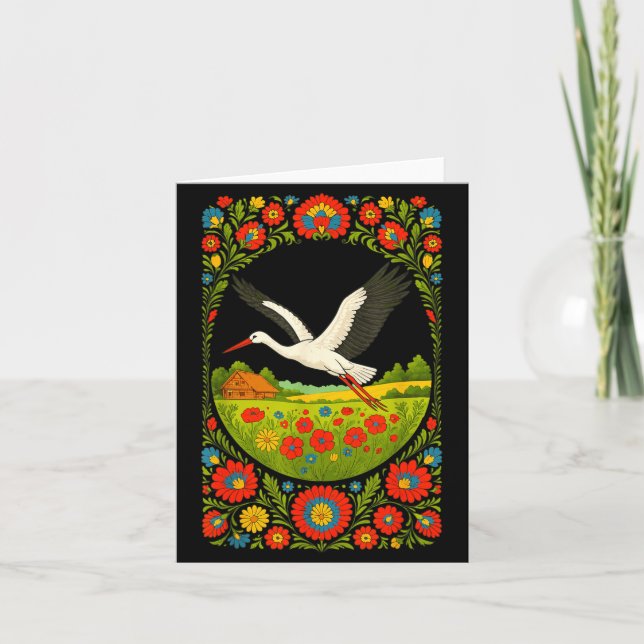 Lish Stork Folk Art Lska Countryside Design  Karte (Vorderseite)