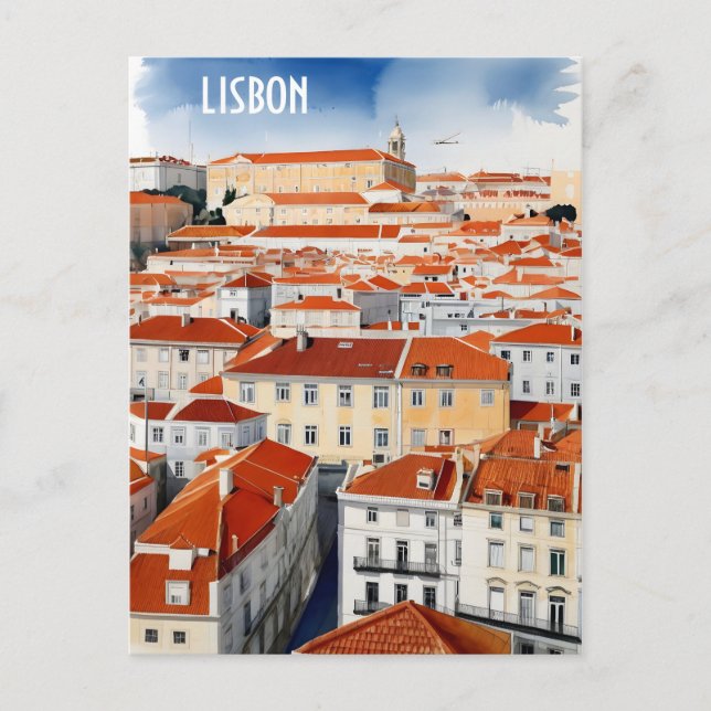Lissabon Aquarellkunst Postkarte (Vorderseite)