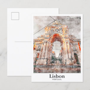 Lissabon Architektur Reisen Wasserfarbenhandzeichn Postkarte