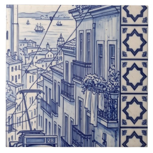 Lissabon Azulejo-Wandfliese 4 von 6 Mitte rechts Fliese
