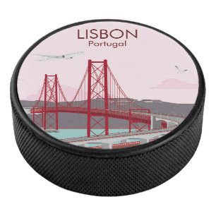 Lissabon-Brücke über den Tejo im Vintage-Stil Eishockey Puck