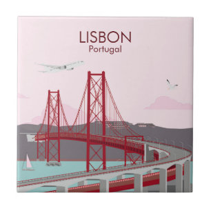 Lissabon-Brücke über den Tejo im Vintage-Stil Fliese