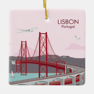 Lissabon-Brücke über den Tejo im Vintage-Stil Keramikornament