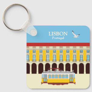 Lissabon gelbe Straßenbahn im Vintage-Stil Schlüsselanhänger