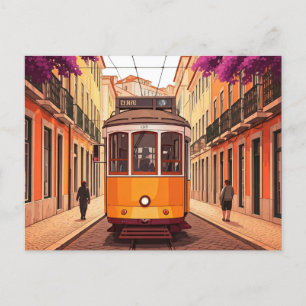 Lissabon Gelbe Straßenbahn Postkarte