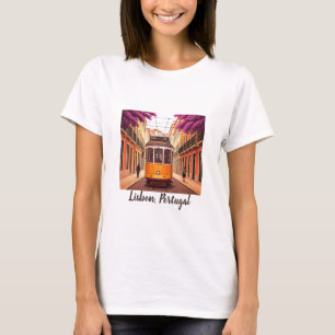 Lissabon Gelbe Straßenbahn Purple Blumen T-Shirt