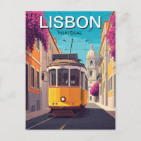 Lissabon Gelbe Straßenbahn Romantischer Anime-Stil