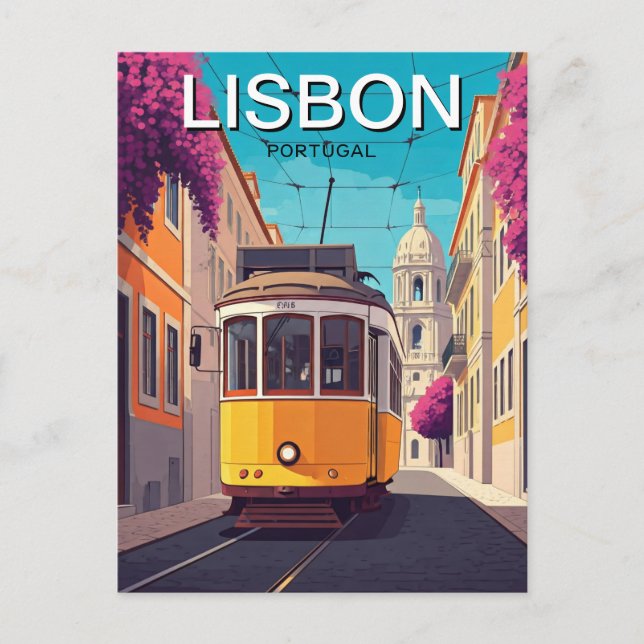 Lissabon Gelbe Straßenbahn Romantischer Anime-Stil Postkarte (Vorderseite)