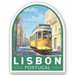 Lissabon Gelbe Straßenbahn Vintag Aufkleber