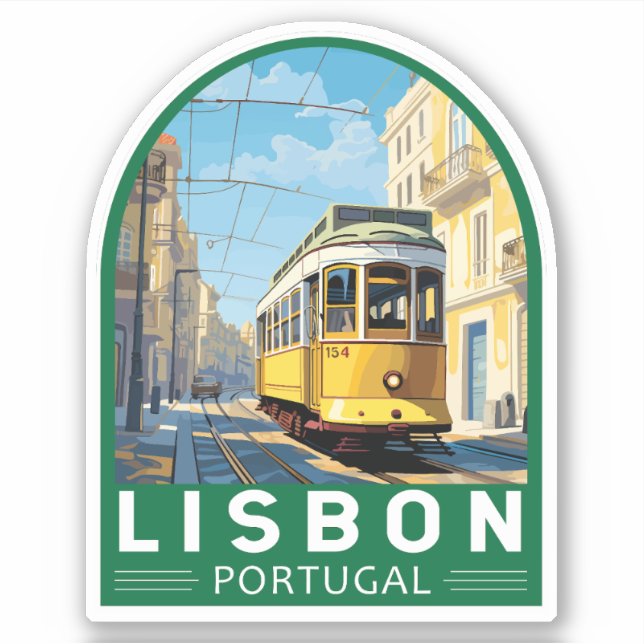 Lissabon Gelbe Straßenbahn Vintag Aufkleber (Vorderseite)
