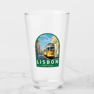 Lissabon Gelbe Straßenbahn Vintag Glas