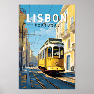 Lissabon Gelbe Straßenbahn Vintag Poster