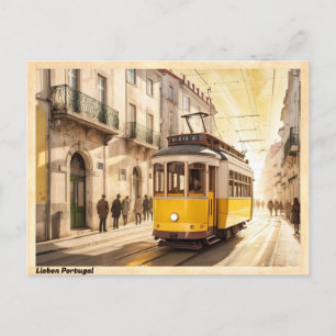 Lissabon Gelbe Straßenbahn Vintag Postkarte