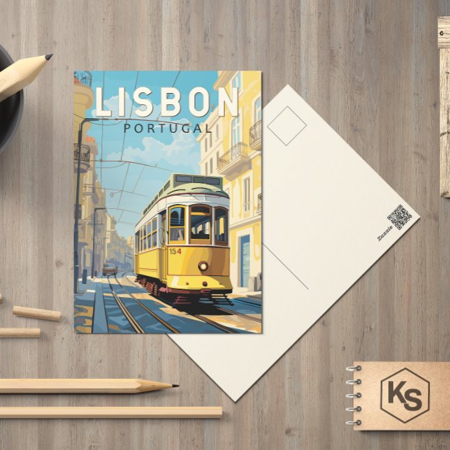 Lissabon Gelbe Straßenbahn Vintag Postkarte (Von Creator hochgeladen)