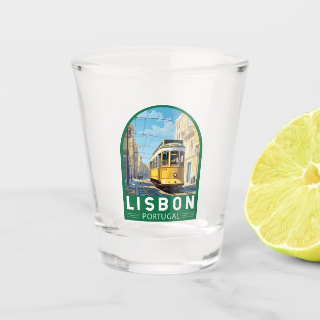 Lissabon Gelbe Straßenbahn Vintag Schnapsglas (Vorderseite)