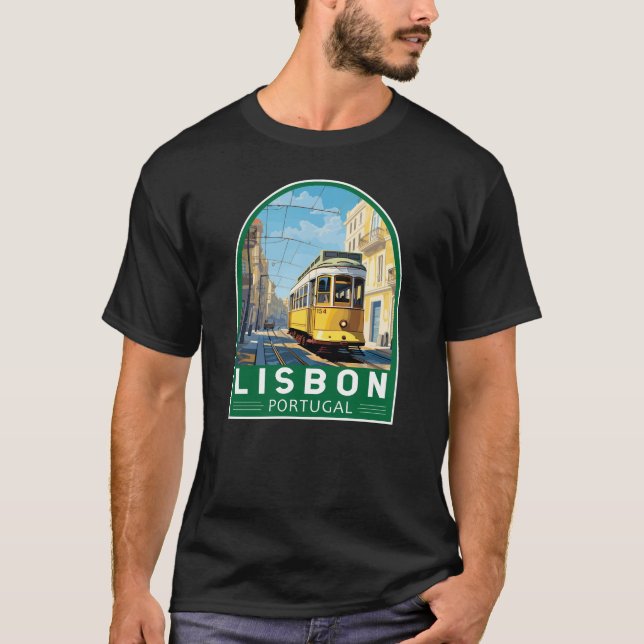 Lissabon Gelbe Straßenbahn Vintag T-Shirt (Vorderseite)