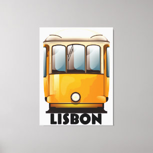 Lissabon gelbes Straßenbahn-Reiseposter Leinwanddruck