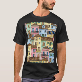 Lissabon-Häuser: Aquarellfarben-Muster. T-Shirt