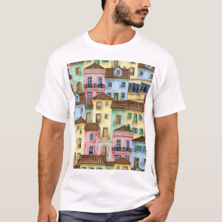 Lissabon-Häuser: Aquarellfarben-Muster. T-Shirt