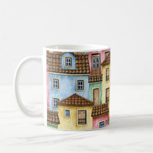 Lissabon Häuser: Wasserfarbenes Funikularmuster. Kaffeetasse