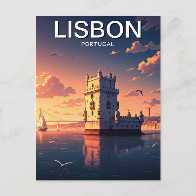 Lissabon Portugal Anime Style Belem Tower Travel Postkarte (Vorderseite)