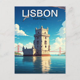 Lissabon Portugal Anime Style Belem Tower Travel Postkarte