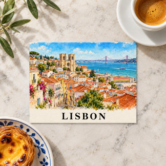 Lissabon Portugal Aquarell Stadtansicht Reise Postkarte