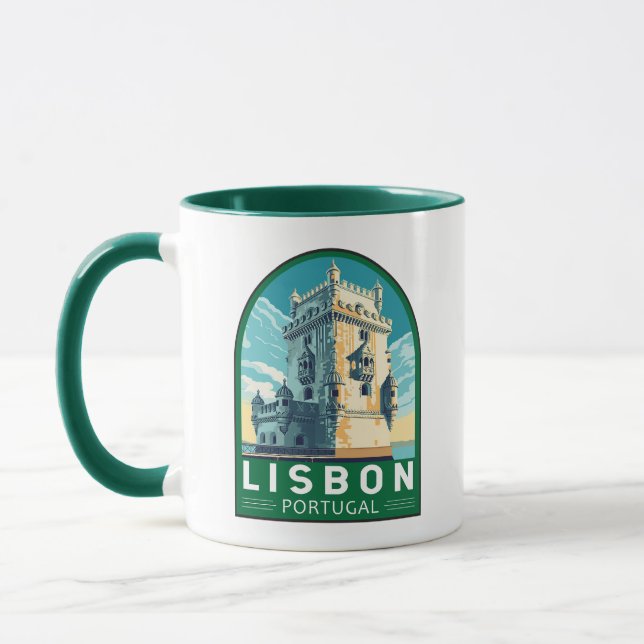 Lissabon Portugal Belem Tower Travel Retro Emblem Tasse (Links)