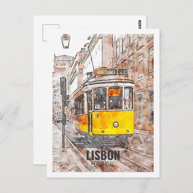 Lissabon Portugal Berühmte Wasserfarbskizze für Re Postkarte (Vorne/Hinten)