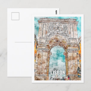 Lissabon Portugal Berühmter Reiseort Wasserfarbe Postkarte