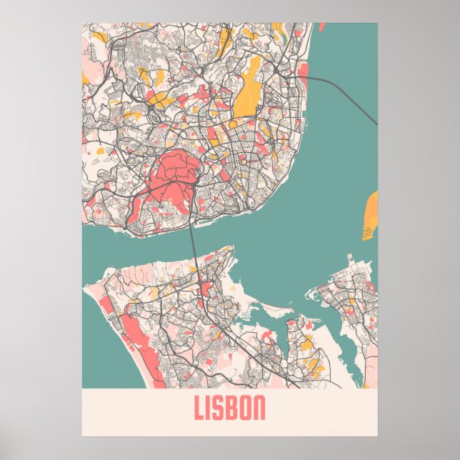 Lissabon - Portugal Chalk City Map Poster (Vorne)