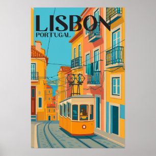Lissabon Portugal Farbige Vintage Reise Poster
