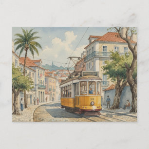 Lissabon Portugal Gelbe Straßenbahn Reise Postkarte