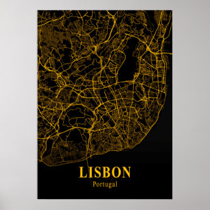 Lissabon - Portugal - Goldene Stadtkarte Poster