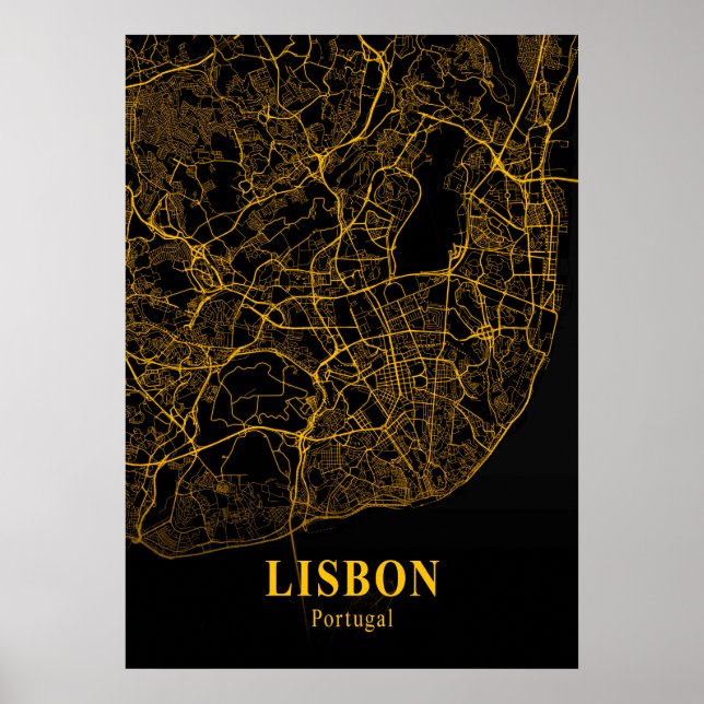 Lissabon - Portugal - Goldene Stadtkarte Poster (Vorne)