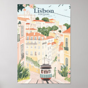 Lissabon Portugal Gouache Paint Illustration Trave Poster